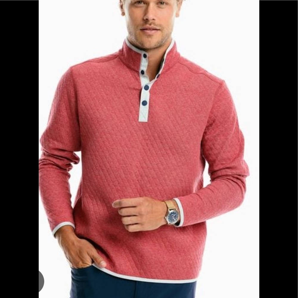Southern Tide Men's Tiller Heather Reversible Quilted 1/4 Snap Pullover Large